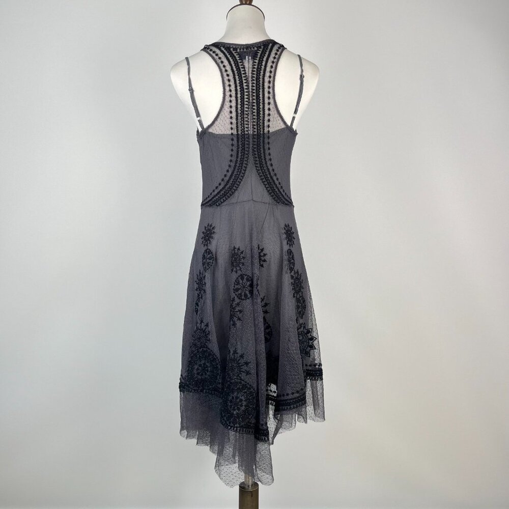 NWOT Johnny Was Biya Floral Mesh Embroidered Irregular Midi Dress Grey Size S - Picture 5 of 12